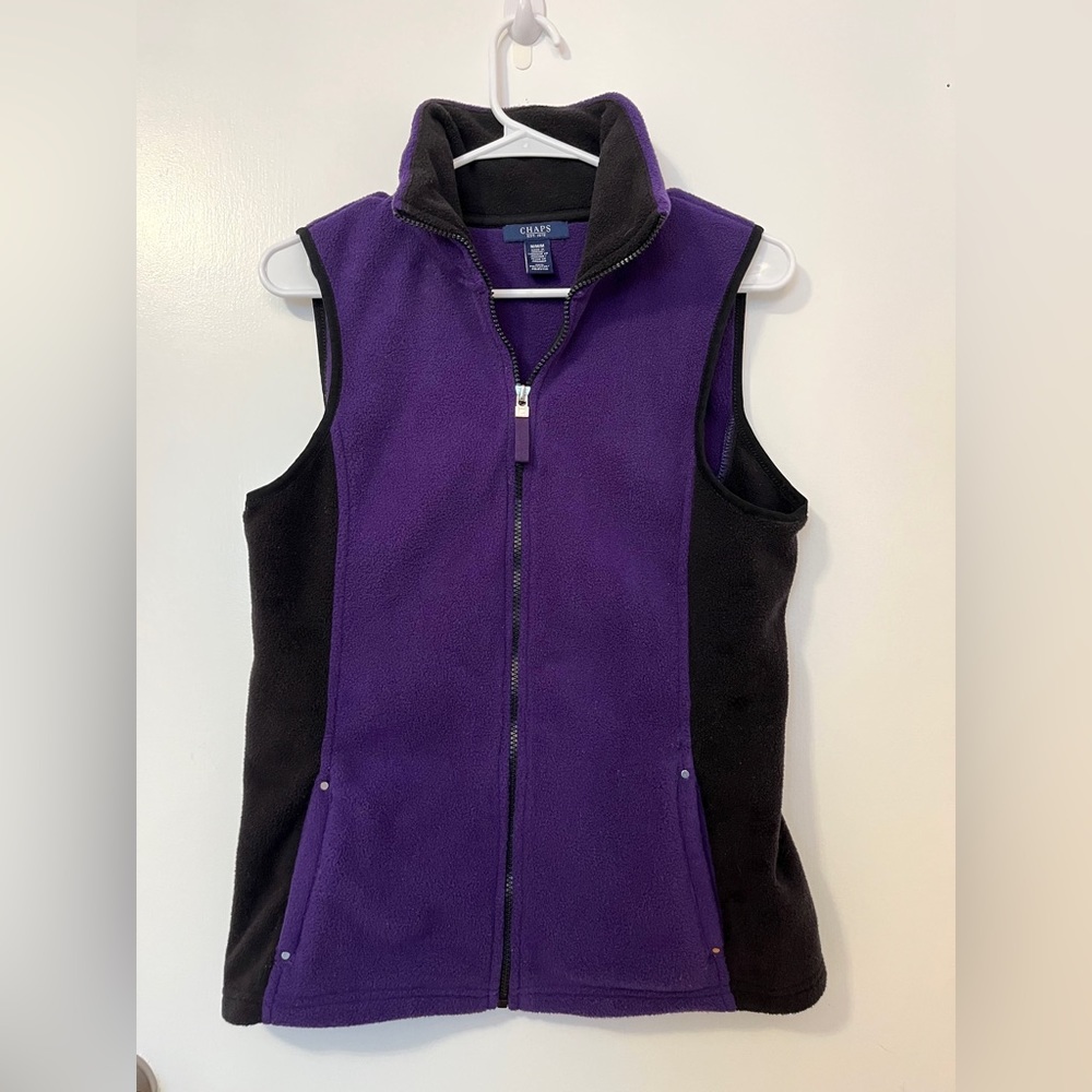 Chaps Purple and Black Zip Up Sleeveless Vest - Medium - Fleece Vest